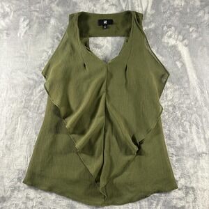 IZ Byer‎ California sleeveless ruffle blouse in olive green